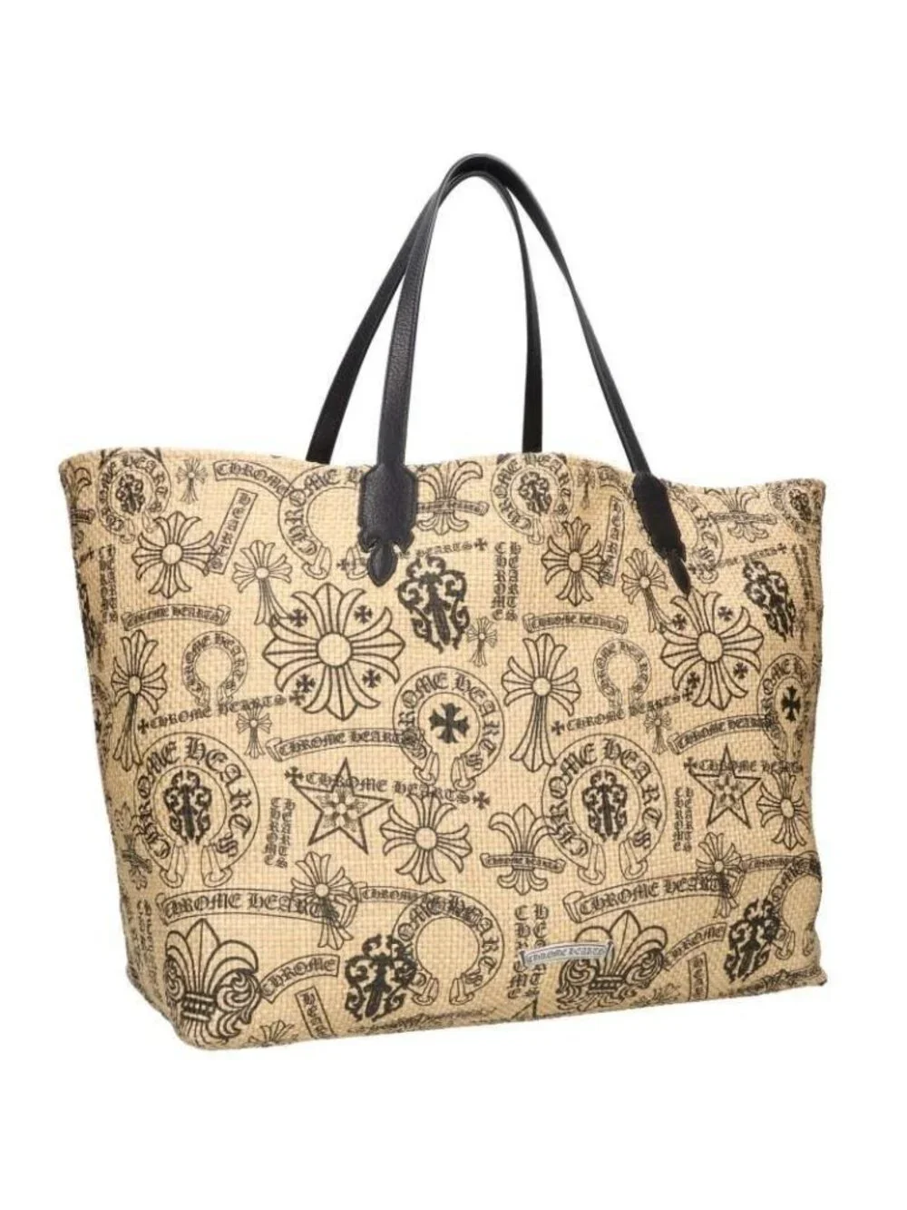 Chrome Hearts Beaches Beach Multi Logo Print Straw Tote Bag